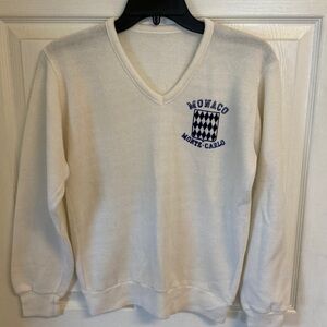 VTG Monaco Monte-Carlo White V-Neck Sweater